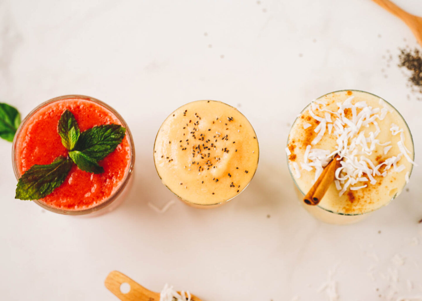 tropical smoothies in glass cup